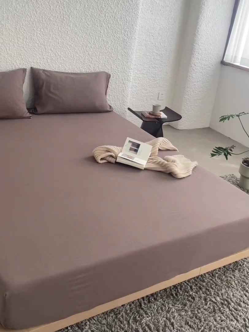 91家纺网 家纺一手货源 找家纺 安莱生活 2024新款绉纱美拉德色纯色单品床笠 糖棕