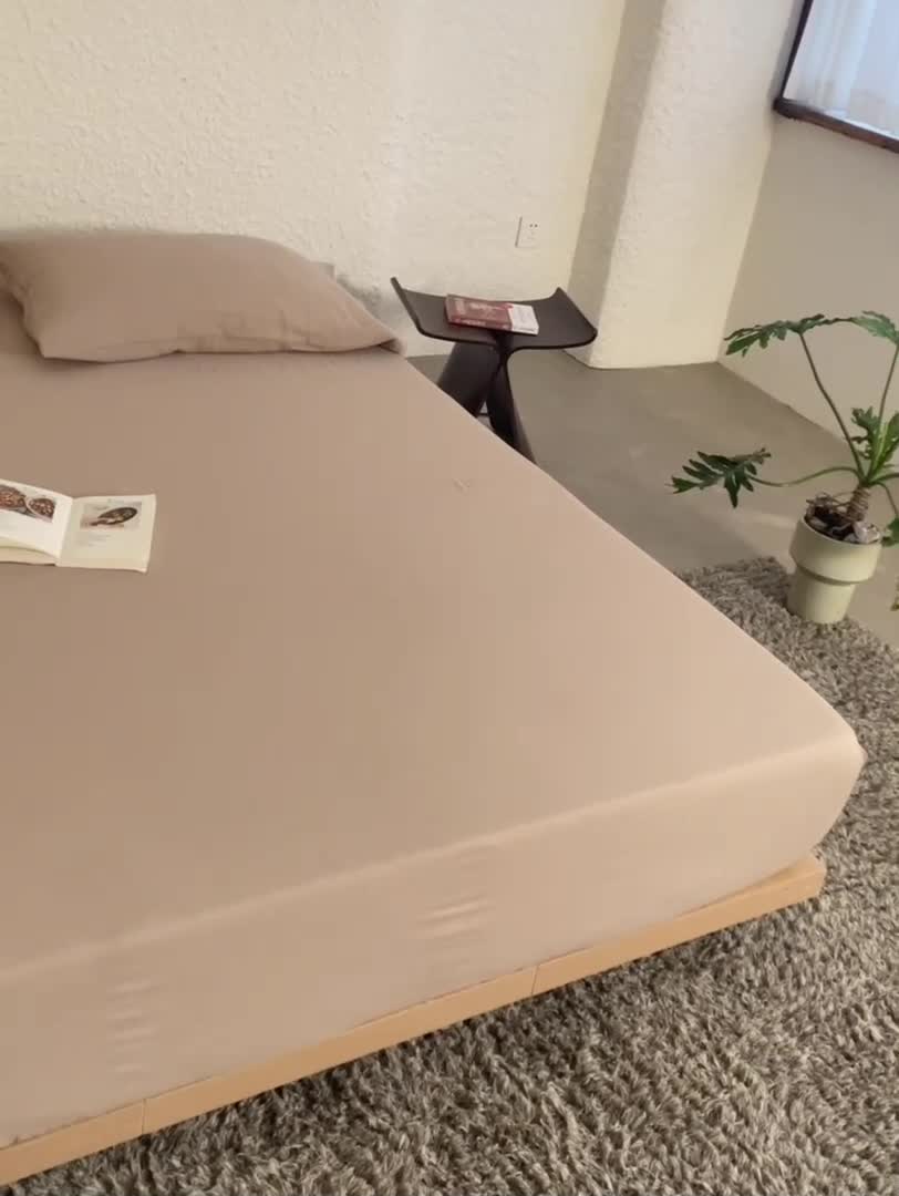 91家纺网 家纺一手货源 找家纺 安莱生活 2024新款绉纱美拉德色纯色单品床笠 伯爵