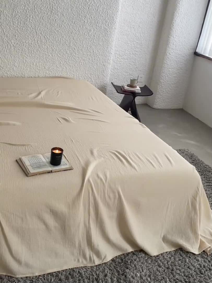 91家纺网 家纺一手货源 找家纺 （总）安莱生活2024新款绉纱美拉德色纯色单品床单