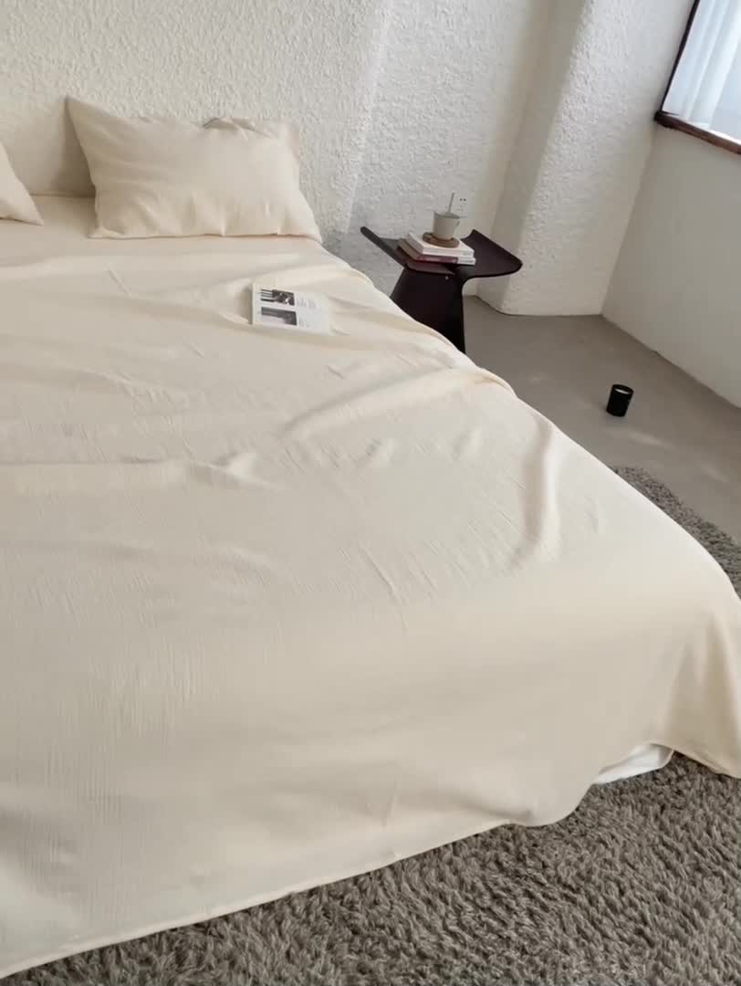 91家纺网 家纺一手货源 找家纺 安莱生活2024新款绉纱美拉德色纯色单品床单 芝士