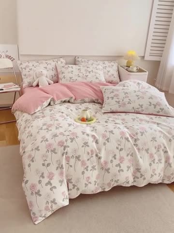 91家纺网 家纺一手货源 找家纺 洺兰家居 2025新款13372全棉四件套复古玫瑰