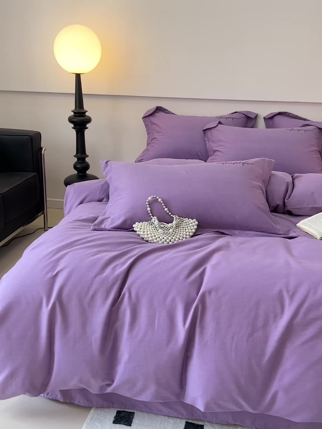 91家纺网 家纺一手货源 找家纺 慕尚家纺 2025新款全棉磨毛英文字母绣系列四件套 艾丽紫