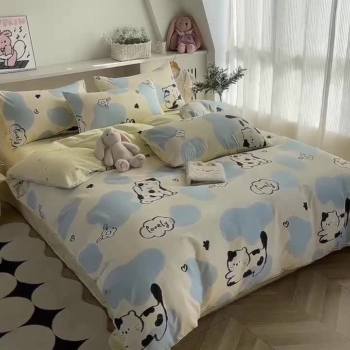 91家纺网 家纺一手货源 找家纺 简宜家居 2025新款40支13070纯棉卡通系列四件套 动漫猫
