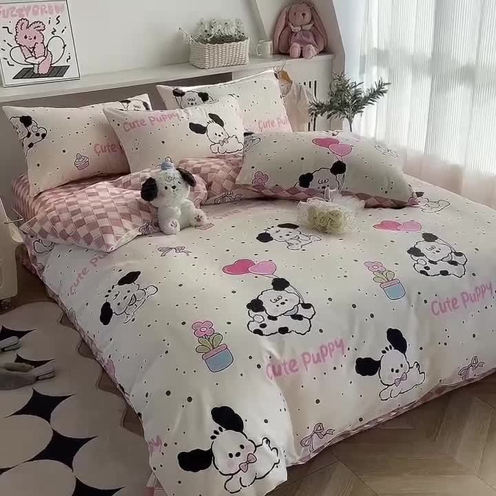 91家纺网 家纺一手货源 找家纺 简宜家居 2025新款40支13070纯棉卡通系列四件套 欢乐萌狗