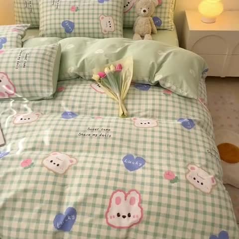 91家纺网 家纺一手货源 找家纺 曼之夏 2024新款13372全棉印花单被套 兔宝宝
