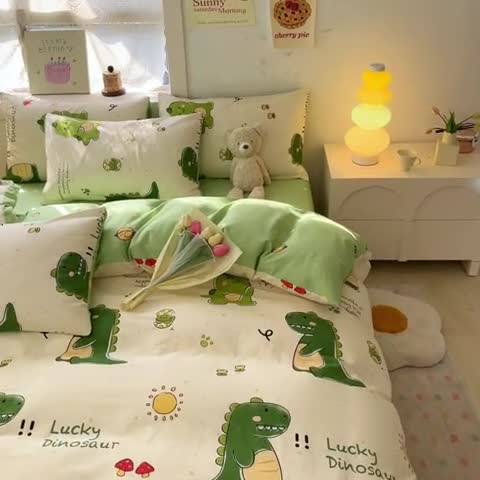 91家纺网 家纺一手货源 找家纺 曼之夏 2024新款13372全棉印花单被套 恐龙宝宝
