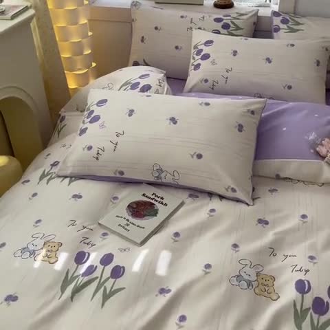 91家纺网 家纺一手货源 找家纺 曼之夏 2024新款13372全棉印花单被套 花园伙伴