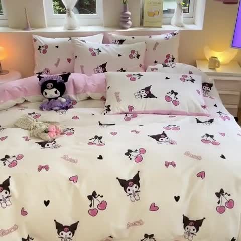 91家纺网 家纺一手货源 找家纺 曼之夏 2024新款全棉三丽鸥卡通单被套 樱桃库洛米