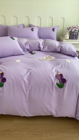 91家纺网 家纺一手货源 找家纺 优迈 2024新款超柔磨毛水洗棉毛巾绣四件套系列-风格二 郁金香