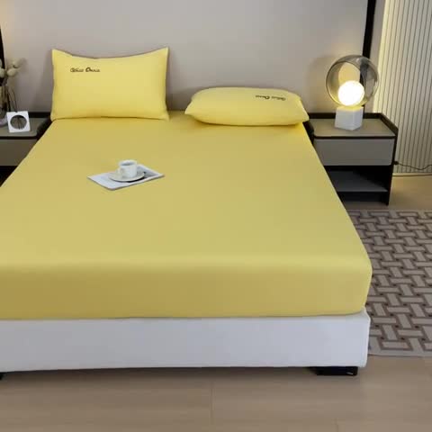 91家纺网 家纺一手货源 找家纺 摩妮卡 2025新款全棉40贡缎单床笠 日光黄