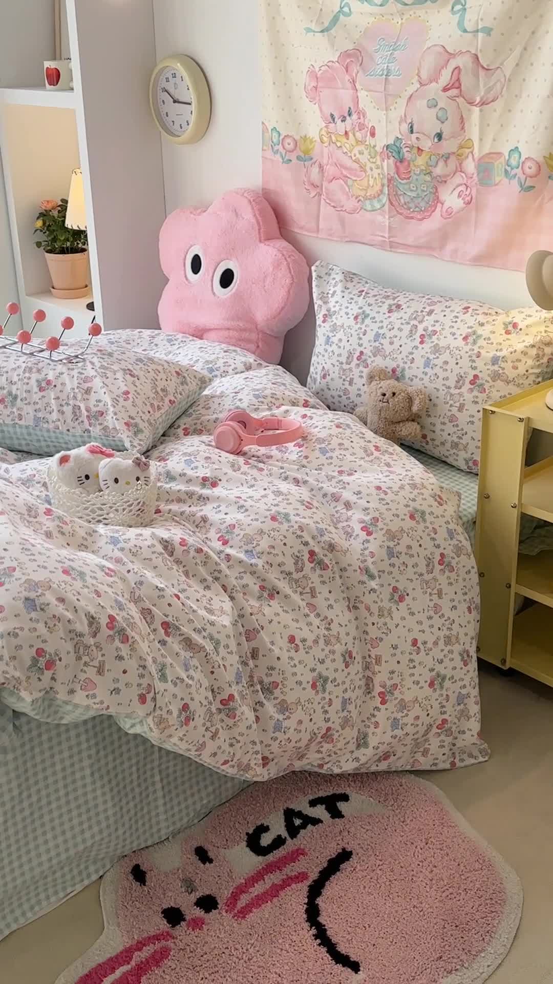 91家纺网 家纺一手货源 找家纺 昔可 2024新款全棉小清新印花四件套 春日小兔序曲