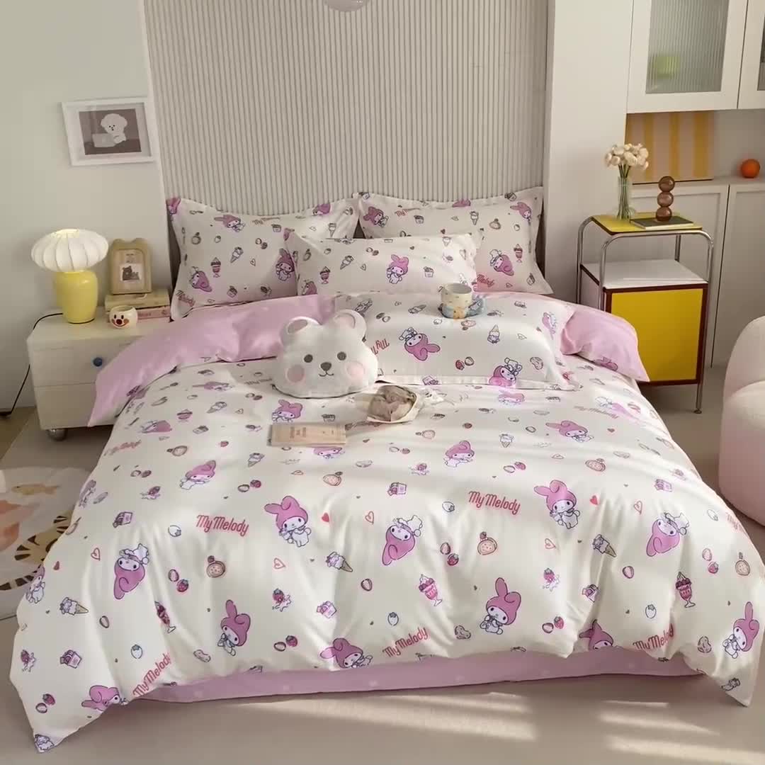 91家纺网 家纺一手货源 找家纺 锦润 2025新款三丽鸥正版授权系列印花全棉四件套草莓美乐蒂