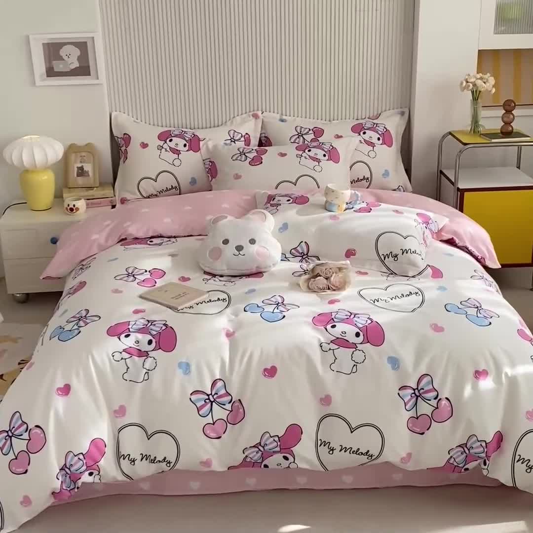 91家纺网 家纺一手货源 找家纺 锦润 2025新款三丽鸥正版授权系列印花全棉四件套樱桃美乐蒂