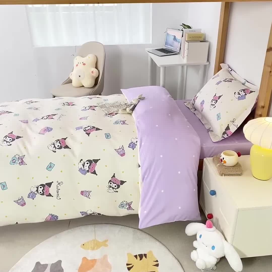 91家纺网 家纺一手货源 找家纺 锦润 2025新款三丽鸥系列印花学生三件套纯棉全棉三件套库洛米伙伴