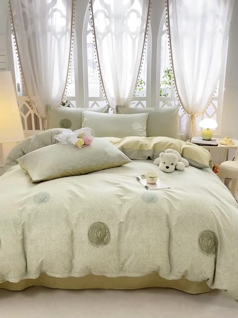 91家纺网 家纺一手货源 找家纺 宜家坊 2024新款全棉13070小清新印花四件套-拍摄二 线条小狗