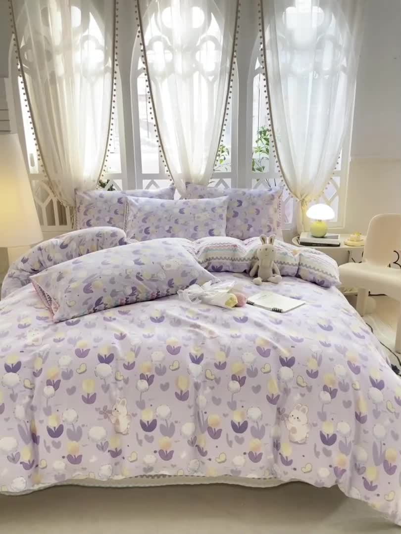 91家纺网 家纺一手货源 找家纺 宜家坊 2024新款全棉13070小清新印花四件套-拍摄二 兔个可爱