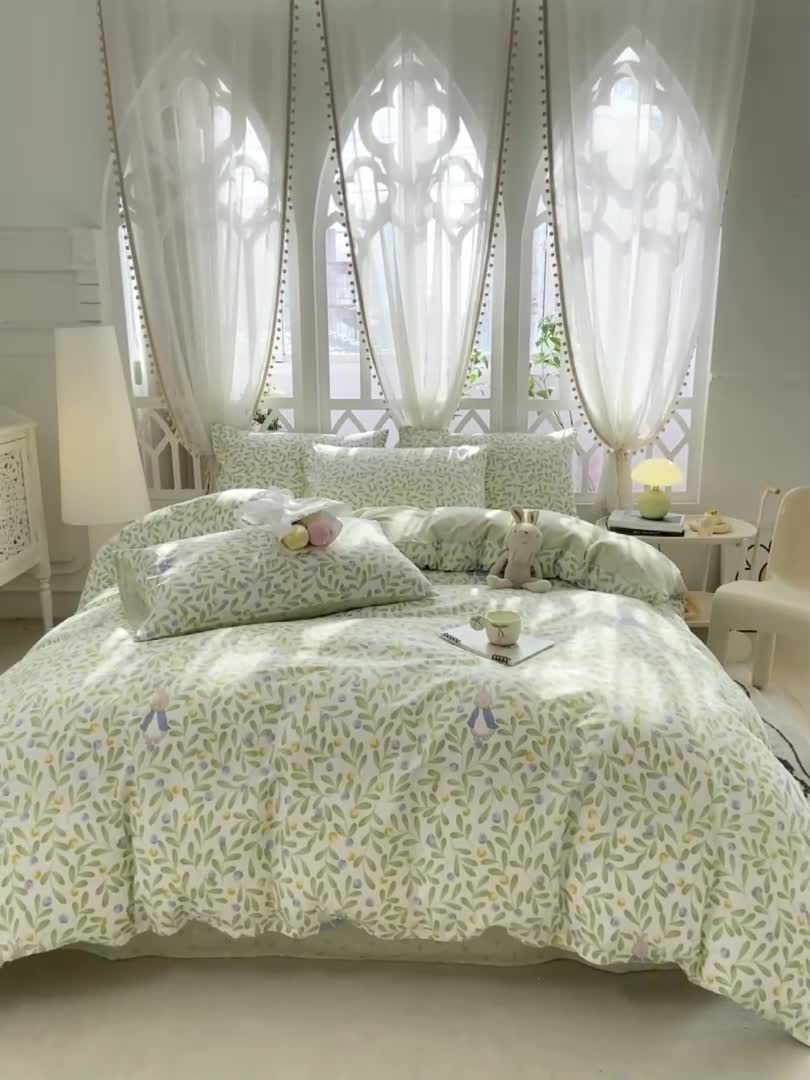 91家纺网 家纺一手货源 找家纺 宜家坊 2024新款全棉13070小清新印花四件套-拍摄二 失眠少女