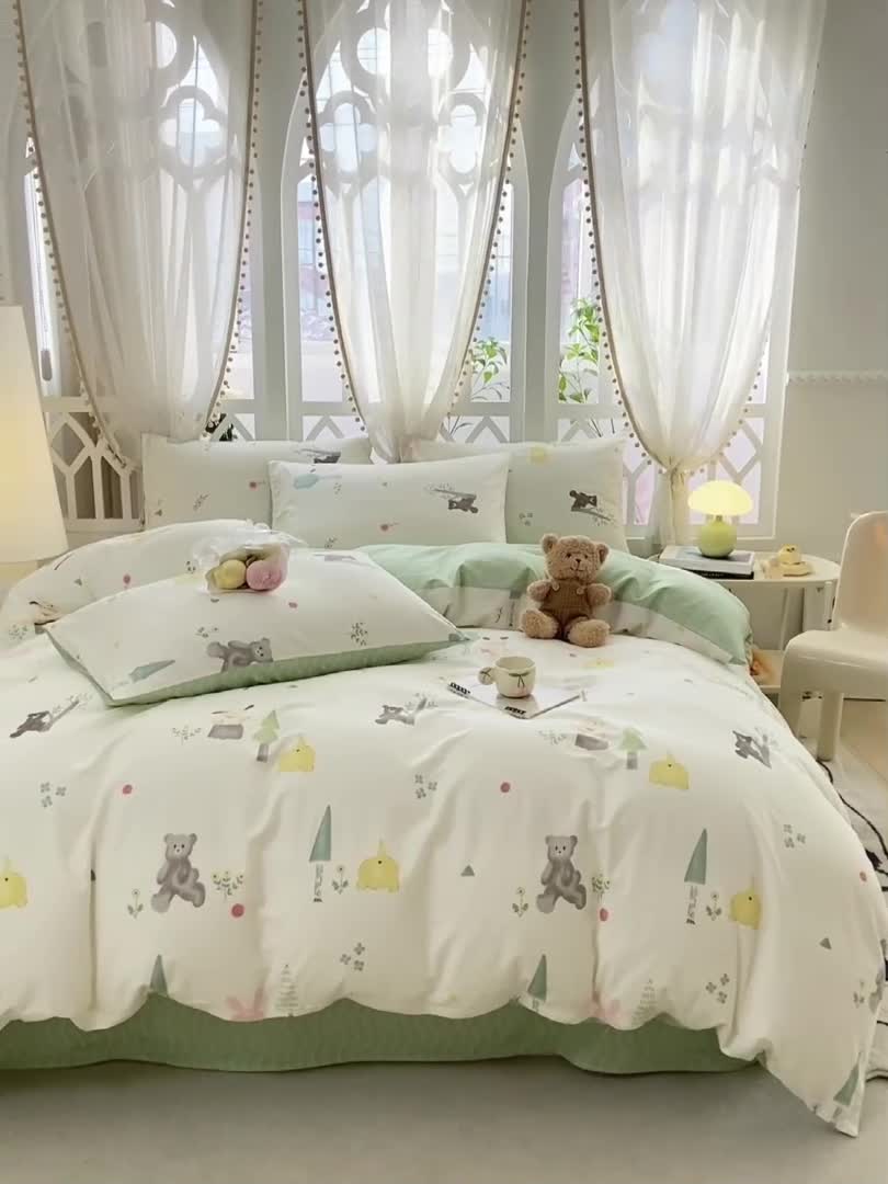 91家纺网 家纺一手货源 找家纺 宜家坊 2024新款全棉13070小清新印花四件套-拍摄二 秘森茶话会