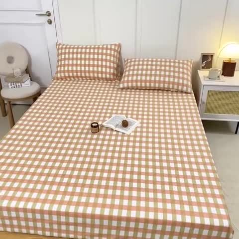 91家纺网 家纺一手货源 找家纺 九沐良品 新款全棉无印老粗布单品床笠+三件套 艾格（粉）