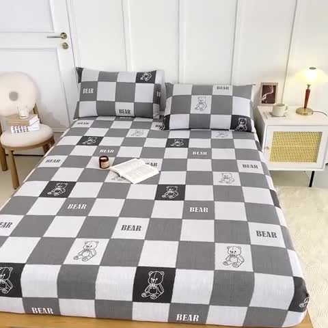 91家纺网 家纺一手货源 找家纺 九沐良品 新款全棉无印老粗布单品床笠+三件套 巴比熊（灰）