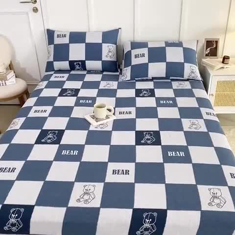 91家纺网 家纺一手货源 找家纺 九沐良品 新款全棉无印老粗布单品床笠+三件套 巴比熊（兰）