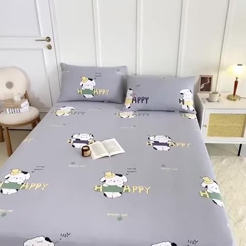 91家纺网 家纺一手货源 找家纺 九沐良品 新款全棉无印老粗布单品床笠+三件套 芭比兔