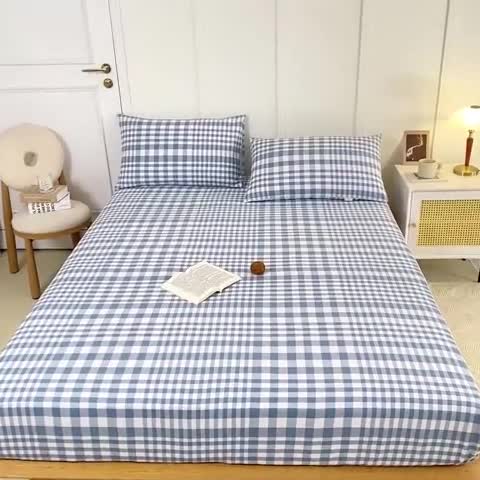 91家纺网 家纺一手货源 找家纺 九沐良品 新款全棉无印老粗布单品床笠+三件套 柏林（兰）