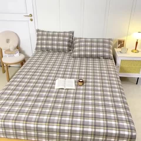 91家纺网 家纺一手货源 找家纺 九沐良品 新款全棉无印老粗布单品床笠+三件套 莫妮卡（灰）