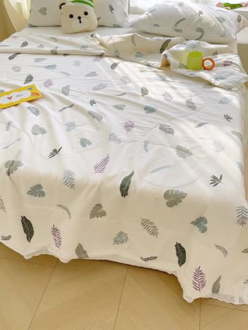 91家纺网 家纺一手货源 找家纺 芯恋 2025新款韩版花边里外全棉棉花夏被春秋被 绿朵清晨