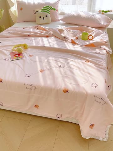 91家纺网 家纺一手货源 找家纺 芯恋 2025新款韩版花边里外全棉棉花夏被春秋被 棉花朵朵-肉桂粉