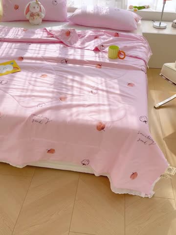 91家纺网 家纺一手货源 找家纺 芯恋 2025新款韩版花边里外全棉棉花夏被春秋被 棉花朵朵-樱花粉