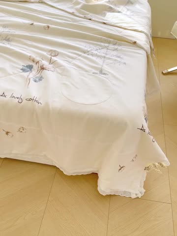 91家纺网 家纺一手货源 找家纺 芯恋 2025新款韩版花边里外全棉棉花夏被春秋被 棉花树下