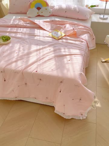 91家纺网 家纺一手货源 找家纺 芯恋 2025新款韩版花边里外全棉棉花夏被春秋被 蒲公英