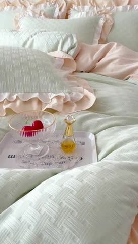 91家纺网 家纺一手货源 找家纺 布可家纺 2025新款泡泡纱水洗双层边四件套-欢乐颂系列 欢乐颂-绿