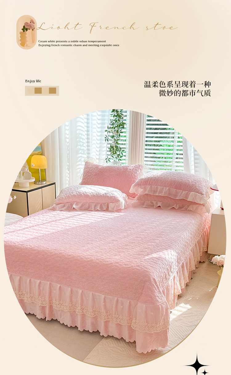 91家纺网 家纺一手货源 找家纺 2025春夏新品韩版公主风超柔水洗棉床盖四件套刺绣针织棉双层纱纯棉棉麻全棉公主风床盖款四件套  秘密花园—婴儿蓝