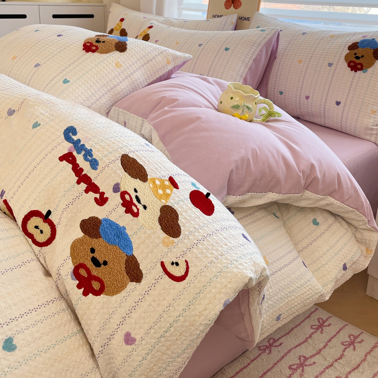 2026新款全棉A类水洗华夫格毛巾绣系列四件