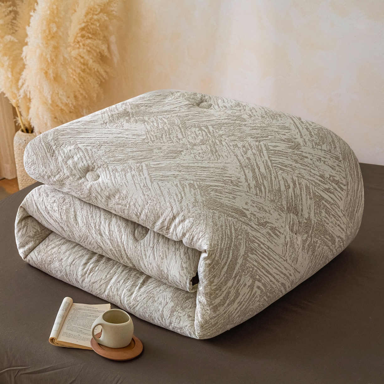 2026新款全棉A类三层纱水洗棉提花大豆春秋被四件套（免套被套） 