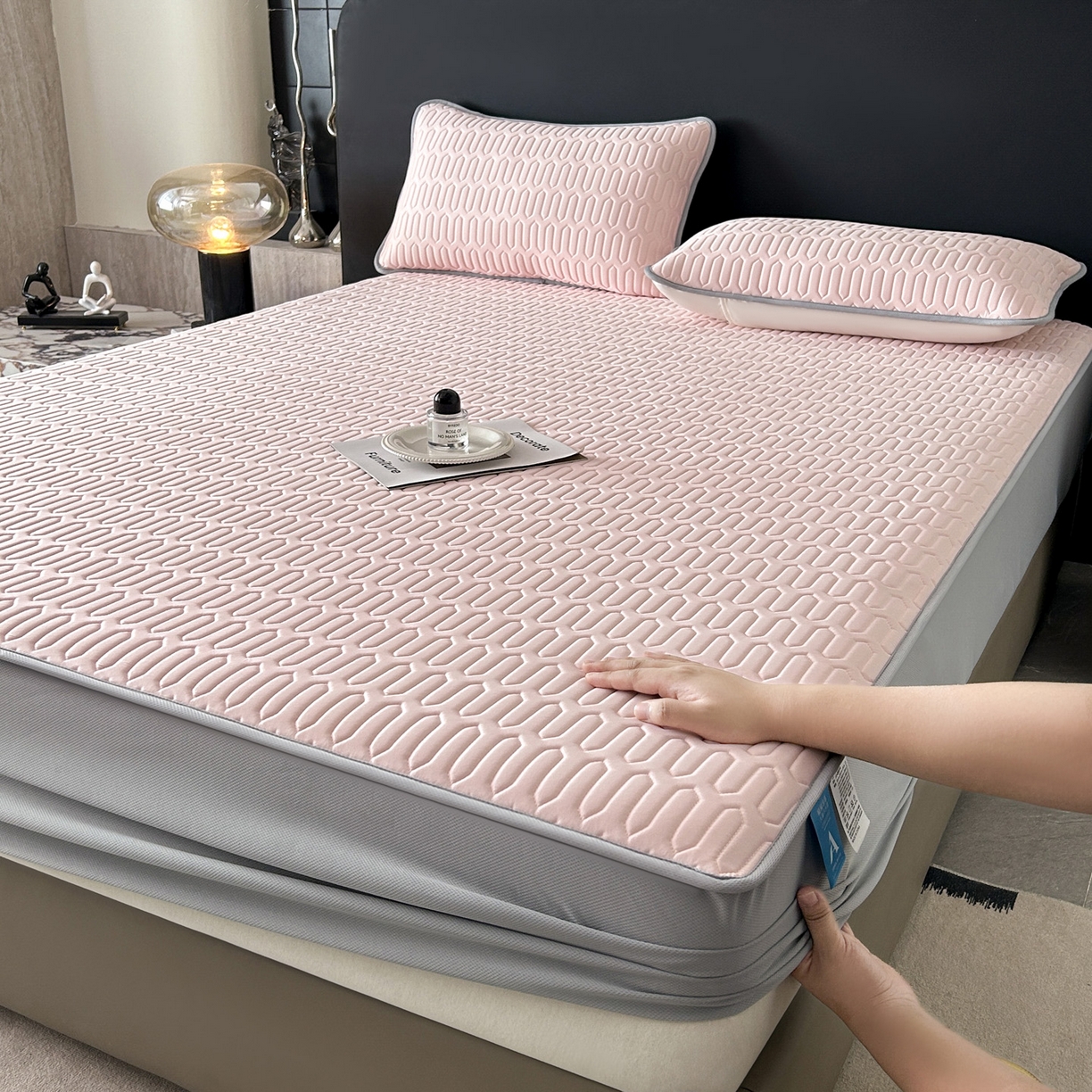 2026春夏新款A类冰淇淋凉感丝氨纶夹棉聚氨酯单床笠 床笠单件曲纹系列-曲纹系列