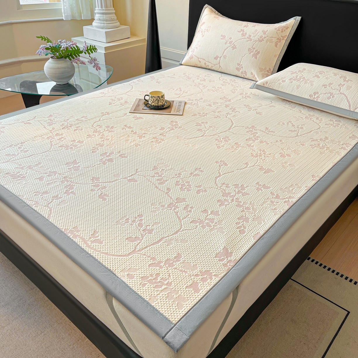 2026新款新款A类加厚PE凉感色织提花冰豆豆复合凉席席子床席款