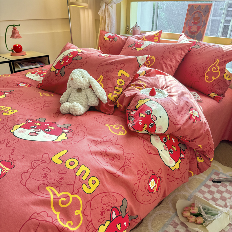 91家纺网 家纺一手货源 找家纺 蓝邻 2024新款全棉单品系列单被套 龙瑞—红