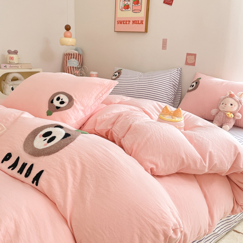 葡萄家纺 2024款水果熊猫系列云朵水洗棉毛巾绣四件套第二批（提供买家秀） 香芋波波-粉