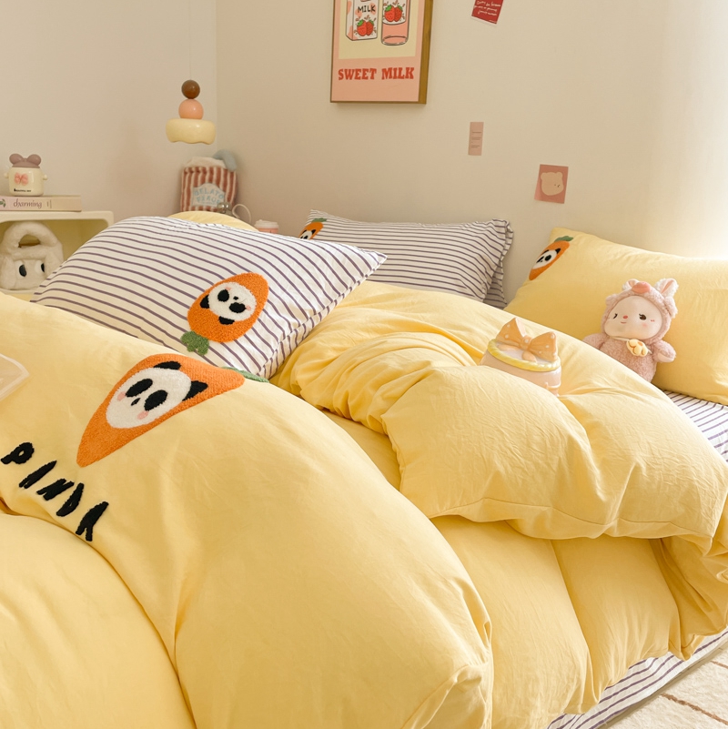 葡萄家纺 2024款水果熊猫系列云朵水洗棉毛巾绣四件套第二批（提供买家秀） 香芋芝士-黄